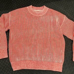 Red and White Ribbed Women’s Sweater